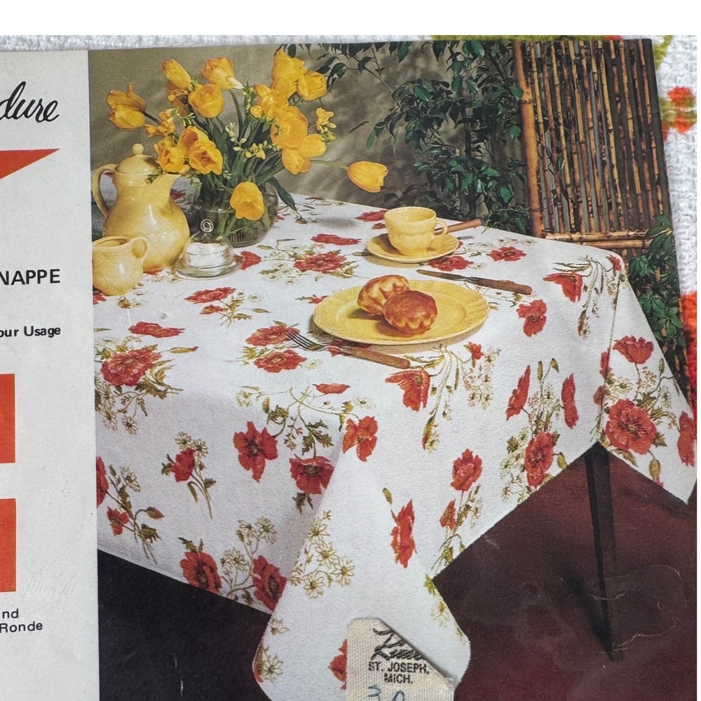 NOS VTG Poppy Wilendure Terry Tablecloth 52x90 No Iron Floral‎ 50s Retro MCM Art